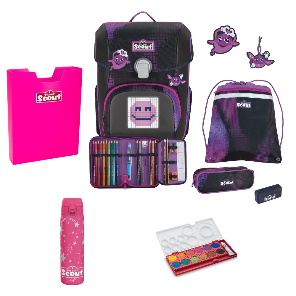 Schulranzen Pink Scout Set Pixel Exklusivkollektion Scout Online | im 7tlg. günstig aus Shop 2024 Neo der kaufen Schulranzen