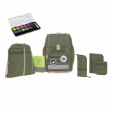 Lässig Boxy Unique Schulranzen Set 7 tlg. olive + gratis Farbkasten